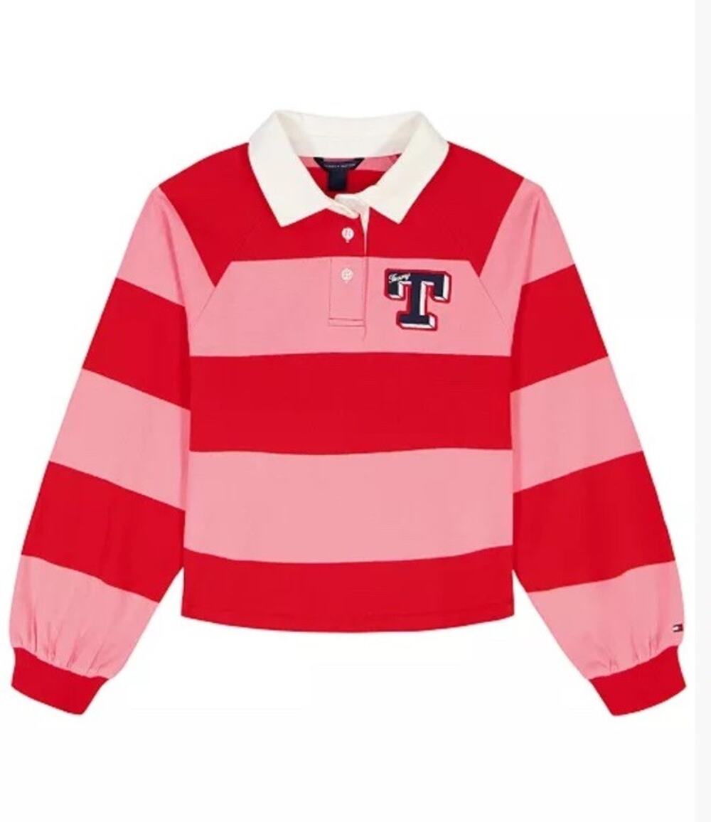 New With Tags Tommy Hilfiger Girls Striped Rugby Shirt sz 5 Red/pink